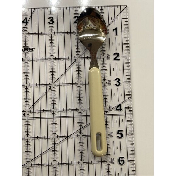 NEW UNUSED Vintage Set Of 2 Stainless Steel Spoons Off White Melamine Handles 6” - Picture 5 of 8